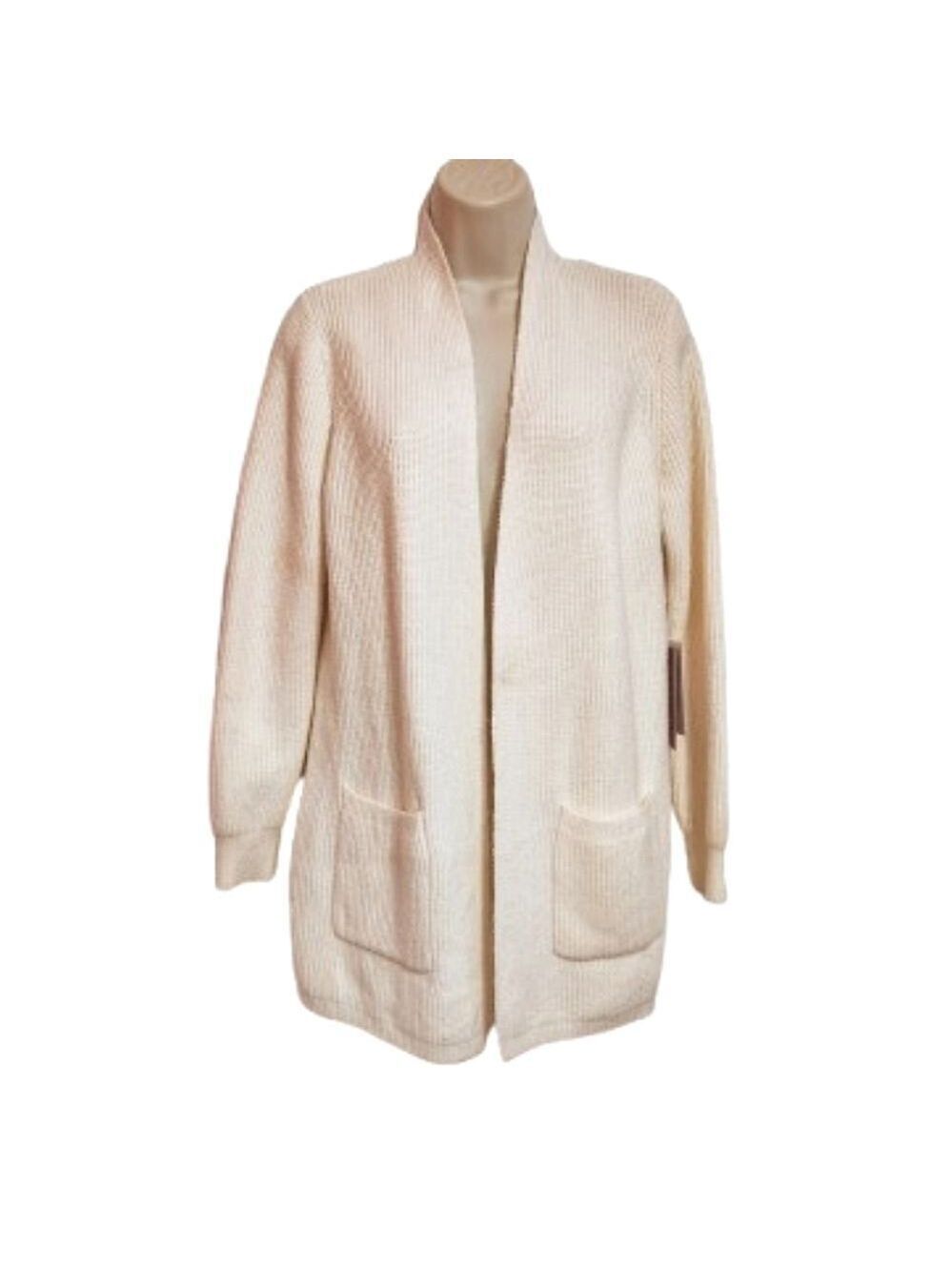 Cyrus Cream Ribbed Open Front Long Cardigan Sweater Medium
